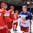 OSTRAVA, CZECH REPUBLIC - MAY 9: Russia's Dmitri Kulikov #7 shakes hands with Belarus' Alexei Yefimenko #27 after a 7-0 win over Team Belarus during preliminary round action at the 2015 IIHF Ice Hockey World Championship. (Photo by Richard Wolowicz/HHOF-IIHF Images)

